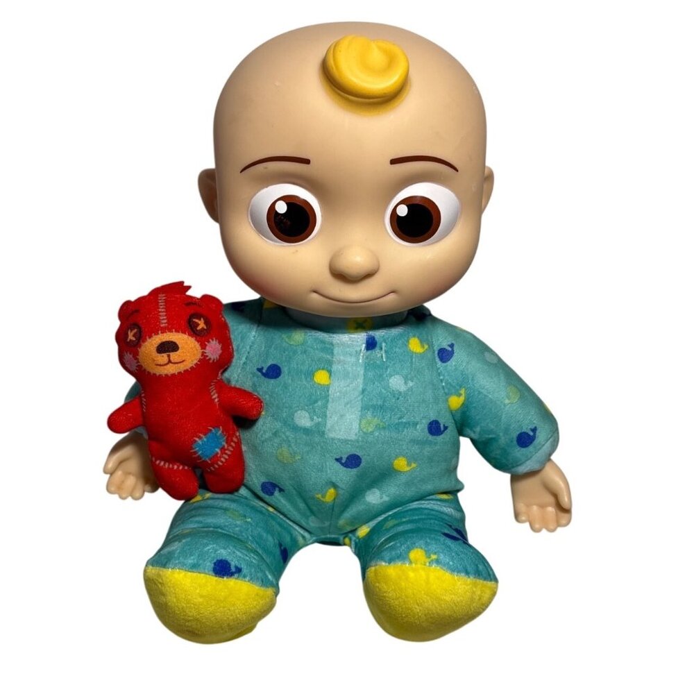 JJ Cocomelon Doll Bedtime Musical Talking Plush Toy with Red Teddy Bear 12"